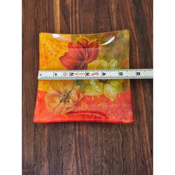 Fabrice De Villeneuve Decorative Floral Art Glass Tray - Picture 3 of 6